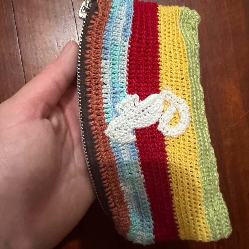 Crocheted Striped Pouch with Seahorse Accent Hand made - Picture 8 of 8